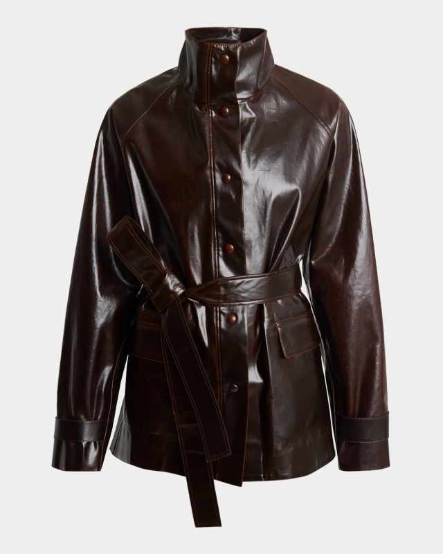 Finch Belted Lacquered Cotton Raincoat
